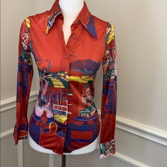 𝅺CHERI Amour Vintage Carnival Print Blouse - Small - Picture 1 of 8